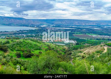 Landschaft des südlichen Teil des Sees von Galiläa, und der Jordan River Valley, an einem Wintertag. Im Norden Israels Stockfoto