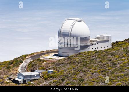 Das beeindruckende William Herschel Telescope am Roque de los Muchachos Observatorium auf der Insel La Palma, Kanarische Inseln. Stockfoto