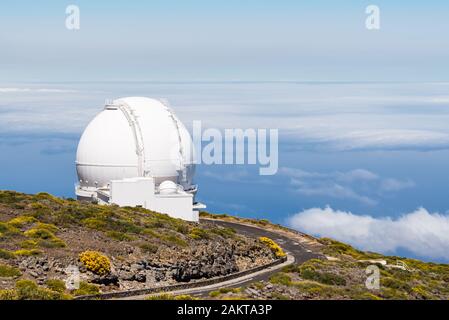 Das beeindruckende William Herschel Telescope am Roque de los Muchachos Observatorium auf der Insel La Palma, Kanarische Inseln. Stockfoto