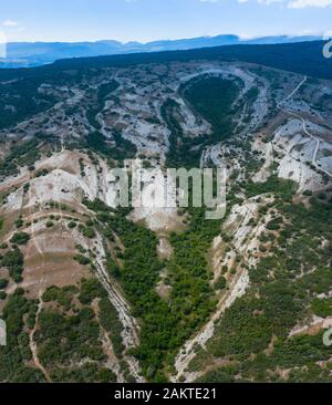 Luftbild, geologische Landschaft, Lastras de las Heras, Valle de Losa, Junta de Traslaloma, Las Merindades, Burgos, Castilla y Leon, Spanien, Europa Stockfoto