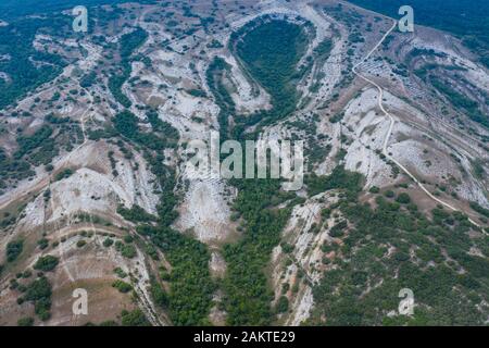 Luftbild, geologische Landschaft, Lastras de las Heras, Valle de Losa, Junta de Traslaloma, Las Merindades, Burgos, Castilla y Leon, Spanien, Europa Stockfoto