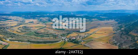 Luftbild, geologische Landschaft, Lastras de las Heras, Valle de Losa, Junta de Traslaloma, Las Merindades, Burgos, Castilla y Leon, Spanien, Europa Stockfoto