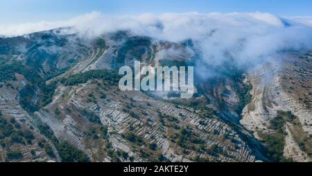 Luftbild, geologische Landschaft, Lastras de las Heras, Valle de Losa, Junta de Traslaloma, Las Merindades, Burgos, Castilla y Leon, Spanien, Europa Stockfoto