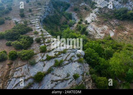 Luftbild, geologische Landschaft, Lastras de las Heras, Valle de Losa, Junta de Traslaloma, Las Merindades, Burgos, Castilla y Leon, Spanien, Europa Stockfoto