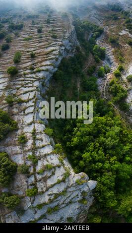 Luftbild, geologische Landschaft, Lastras de las Heras, Valle de Losa, Junta de Traslaloma, Las Merindades, Burgos, Castilla y Leon, Spanien, Europa Stockfoto