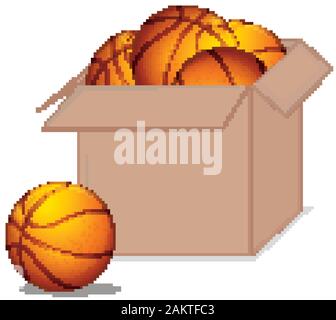 Karton voller Sport Ausrüstungen auf weißem Hintergrund Abbildung Stock Vektor