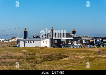 DUNGENESS, Kent, Großbritannien - 15 May 2019: Die Britannia Inn in Dungeness. Stockfoto