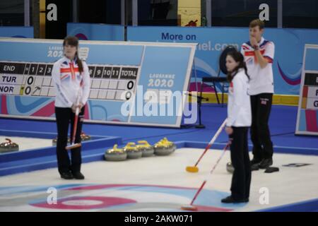 Lausanne, Schweiz. 10 Jan, 2020. Rankin Jamie an der Curling Spiel gegen Frankreich am 10. Januar 2020 in Champery curling Arena in der Schweiz während der YOG Lausanne 2020. Credit: AlfredSS/Alamy leben Nachrichten Stockfoto