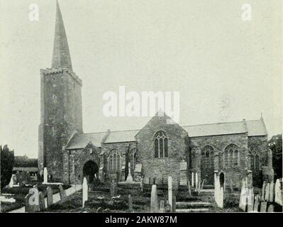 Eine bildhafte und anschauliche Anleitung zu Plymouth, Stonehouse und Devonport mit Exkursionen durch Fluss, Straße und Meer. F. Frith & Co., Ltd.,] [Reigate. ERMINGTON KIRCHE MIT IHREN verdrehten Turm. Stockfoto