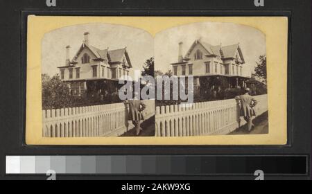 Aufenthalt von Herrn Tompkins, Prospect St Orange arrangiert von Name des Inhabers oder das Haus, wenn bekannt. Enthält sechs handkolorierte Ansichten. Mit Blick auf die Kontinente Stereoscopic Company und Morse und Gr (Charles W. Morse und J. Gr). Robert Dennis Sammlung von stereoskopische Ansichten. Blick auf Orange, N.J., einschließlich Ansichten einer Kirche, einem rustikalen Sommerhaus gebaut von Gliedmaßen, ein Blick in die Orange Mts. zeigt eine Brücke über einen Bach, das Eingangstor zu Llewellyn Park und einem Wasserfall; Blick auf Wohnungen im Llewellyn Park, einschließlich der Gründer, Llewellyn S. Haskell, der Adler E genannt Stockfoto