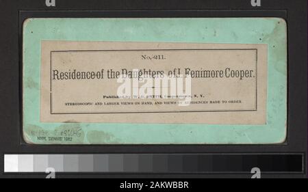 Residenz der Töchter von J Fenimore Cooper beinhaltet Ansichten von A.A. Cooley, W. G. Smith, und Smith & Sayles. Robert Dennis Sammlung von stereoskopische Ansichten. Titel von Cataloger'. Blick auf Coopertown und Lake Otsego Landschaft: Allgemeine und Blick auf die Straße, Wohnungen einschließlich Fernleigh, Hyde (George Clarke's Residence), und die Heimat von J.Fenimore Cooper's Töchter; Otsego Hall; das Hotel fenimore; eine Statue von lederstrumpf, Lederstrumpf fällt und Höhle, J. Fenimore Cooper's Grab, Bootsfahrten auf dem See und Gruppenporträts einschließlich eines Picknicken und einer von Hop Pickers.; Residenz der Stockfoto