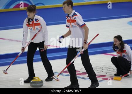 Lausanne, Schweiz. 10 Jan, 2020. Rankin Jamie an der Curling Spiel gegen Frankreich am 10. Januar 2020 in Champery curling Arena in der Schweiz während der YOG Lausanne 2020. Credit: AlfredSS/Alamy leben Nachrichten Stockfoto