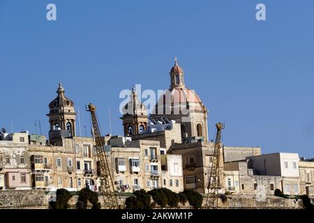 Hafenrundfahrt durch den Grand Harbour Valetta - Basilika Maria Geburt Senglea, Malta Stockfoto