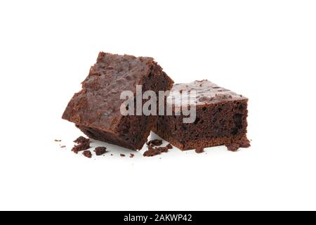 Köstliche Schokolade Kuchen Schichten auf weißem Hintergrund Stockfoto