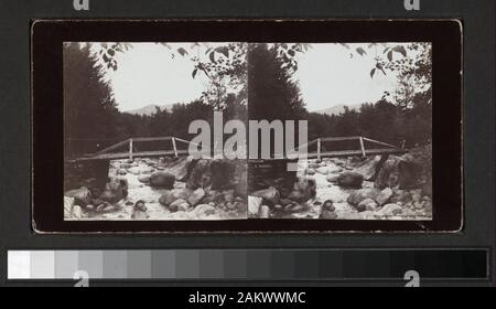 Rustikale Brücke mit Fluss unten Sammlung von Ansichten, einige Stempel James G. Lock, andere T.J., die gesammelt oder wurden von James T. J. G. Sperren oder Sperren. James Gardner war Leiter der Firma Thomas J. Sperren & Sohn, Raumausstatter, Ruhestand im Jahre 1921. Er starb im City Island, Juli 25, 1938, Alter 76. (NY Times, May 27, 1938, 17:2) Robert Dennis Sammlung von stereoskopische Ansichten. Blick auf New York und unbekannten Orten, einschließlich Stadt Insel, Woodlawn Cemetery, Coney Island, Brighton Beach Szenen, Foto, Zelte, Wasser der Vorderseite in Newburgh, Werft und ein Zuhause, otisville Wohnungen und Stockfoto