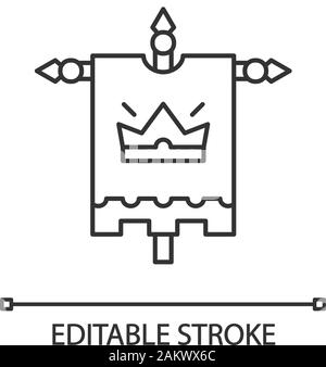 Mittelalterliche König Flagge lineare Symbol. Königlichen Wappen. Heraldische Banner mit Krone. Dünne Linie Abbildung. Kontur Symbol. Vektor isoliert Umrisse drawin Stock Vektor
