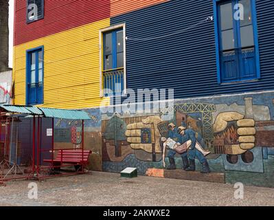 Freiwillige Feuerwehr Memorial, El Caminito, La Boca, Buenos Aires, Argentinien. Stockfoto