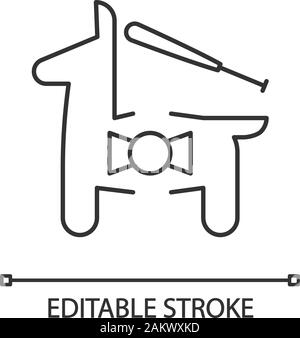 Pinata lineare Symbol. Pferd Abbildung mit Spielzeug und Süßigkeiten. Dünne Linie Abbildung. Kontur Symbol. Vektor isoliert Umrisse zeichnen. Editierbare Anschlag Stock Vektor