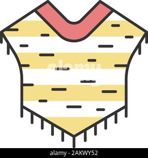 Poncho Farbe Symbol. Südamerikanische traditionelle Kleidung. Umhang mit langen Fransen. Isolierte Vector Illustration Stock Vektor