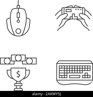 Esports lineare Symbole gesetzt. Gaming Devices. Mobile Game. Das Preisgeld. Thin Line Kontur Symbole. Isolierte vektor Kontur Illustrationen. Editierbare Anschlag Stock Vektor