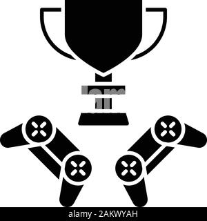 Esports cup Glyph icon. Wettbewerb Gewinner Trophäe. Video Gaming Turnier. Cyber sport Champion Award. Silhouette Symbol. Negativer Platz. Vektor isol Stock Vektor