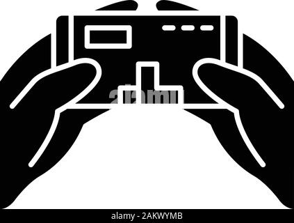 Mobile Game glyph Icon. Esport. Wiedergabe mit Telefon. Tetris. Bildschirm mit Mobile Gaming. Silhouette Symbol. Negativer Platz. Vektor isoliert Abbildung Stock Vektor