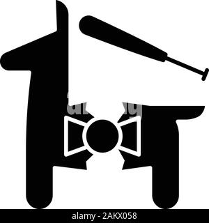 Pinata glyph Icon. Pferd Abbildung mit Spielzeug und Süßigkeiten. Silhouette Symbol. Negativer Platz. Vektor isoliert Abbildung Stock Vektor