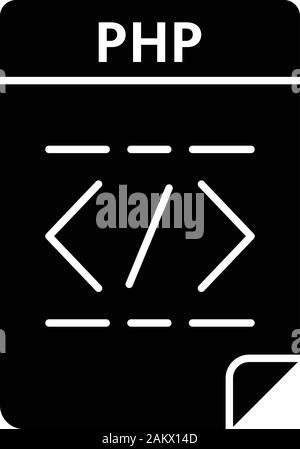 PHP Datei glyph Icon. Quellcode Datei. Hypertext Preprocessor. Silhouette Symbol. Negativer Platz. Vektor isoliert Abbildung Stock Vektor