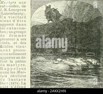 Nouveau Larousse illustré: Wörterbuch universel encyclopédique. Au-dessus du Uue jeuue nK-irt, r.-. Ich n. a, Colisée; les dapVes Di-in. m-, Märtyrer et les bétes féroces, sind restés dans larène. Un tigre arra-che à un Cadavre des lambeaux de vêtement et de Stuhl;. In autre fouille avec sa gueule Les entrailles dunefemme vôtue de Bleu. - Dans un tableau Der-nière intitulé La prière, Gérome a représenté des Märtyrer priant agenouillés, et au Moment où les Fauves sind lâchés dans larène. Märtyrer (Les) ou Le Triomphe de la Religion chrétienne épopée en Prose, par Chateaubriand (1809). - Lauteurvenai Stockfoto