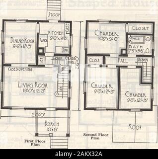 Gordon-Van Tine Wohnungen. uble Handeln schwingende Tür führt von der Essecke roominto der Küche. Hier Fenster und Platz an der Wand sind properlyarranged in Bezug auf die Küche, unsere Design B - das Waschbecken und die Reichweite. Das Untergeschoss Treppe stammt aus der Eintrag, whichopens sowohl von der Küche und dem vorderen Halle. Hier ist ein ausgezeichneter Platz für den Kühlschrank, in der Nähe des gradedoor, durch die das Eis gebracht werden können. Die stairwayturns an der Besoldungsgruppe Tür und weiter in den Keller. In der zweiten Geschichte ist das Bad nur über die kitchenan Wirtschaft aus der Klempner Aussichtspunkt befindet. Ein Stockfoto