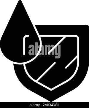 Abdichtung glyph Icon. Wasserfestigkeit. Hydrophobe, anti Benetzung Technologie. Gewässerschutz Tag. Schild mit Flüssigkeit. Silhouette Symbol. Ne Stock Vektor