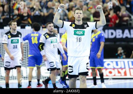 Berlin, 12. Januar 2019: Der deutsche Handballspieler Martin Strobel exultiert während eines Spiels bei der Handball-Weltmeisterschaft Der Männer 2019 Stockfoto