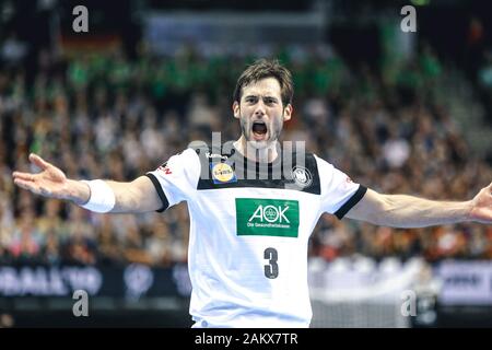 Berlin, 14. Januar 2019: Handballspieler Uwe Gensheimer aus Deutschland in der Mercedes-Benz Arena in Berlin während der Handball-Weltmeisterschaft Der Männer Stockfoto