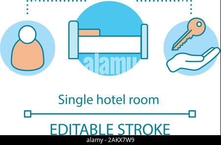 Einzelzimmer Hotel Konzept Symbol. Business Reisenden. Hostel, Schlafsaal buchen. Eine Person mieten Zimmer Idee dünne Linie Abbildung. Vektor isoliert outlin Stock Vektor