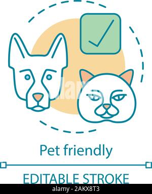Pet-freundliche Konzept Symbol. Unterkunft für Hunde und Katzen mit Tierfreunde. Veterinärdienst. Tierklinik Idee dünne Linie Abbildung. Vektor isolieren Stock Vektor