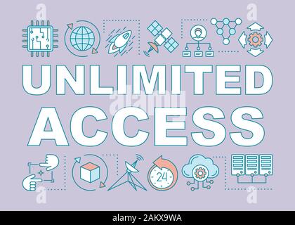 Unbegrenzte Wort Konzepte Zugang Banner. Die digitale Technologie. Große Speicherkapazität. Server. Präsentation, Website. Isolierte schrift Typografie Idee mit li Stock Vektor