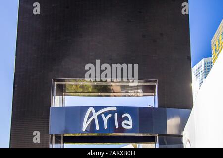 Las Vegas, Nevada - äusseres Zeichen für den Aria Casino and Resort auf dem Las Vegas Strip. Aria liegt im Stadtzentrum auf dem Las Vegas Strip entfernt. Stockfoto