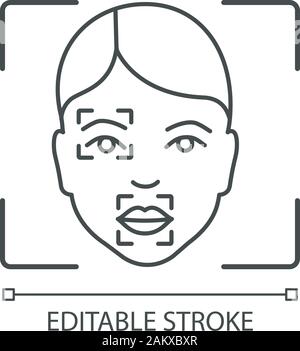 Gesicht Scanvorgang lineare Symbol. Gesichtserkennung Marker, Punkte, dünne Linie Abbildung. Teilweise Übereinstimmung Analyse. Kontur Symbol. Vektor isol Stock Vektor