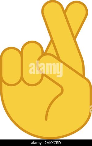 Die Finger gekreuzt emoji Farbe Symbol. Glück, Lüge, Aberglaube Geste. Hand mit mittleren und Index Finger gekreuzt. Isolierte Vector Illustration Stock Vektor