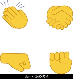 Geste emojis farbige Symbole gesetzt. Applaus, Gratulation, Handshake gestikulierend. Rechts und erhobener Faust. Isolierte Vektorgrafiken Stock Vektor