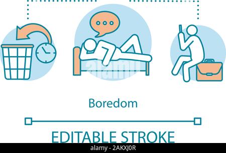 Langeweile Gefühl Konzept Symbol. Apathie Idee dünne Linie Abbildung. Verschwendung von Zeit. Monotonie Emotion. Trauriger Mensch. Procrastination. Langweilige Arbeit. Vielfalt Stock Vektor