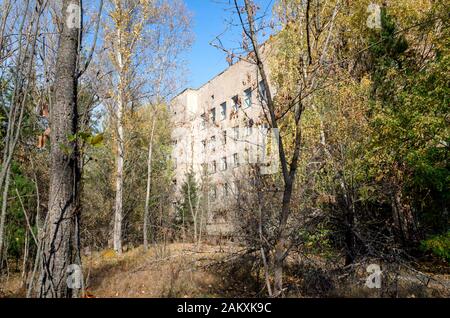 Berühmtes Krankenhaus für gefährliche Städte in einer verlassenen infizierten Stadt in der Ukraine von Tschernobyl Stockfoto