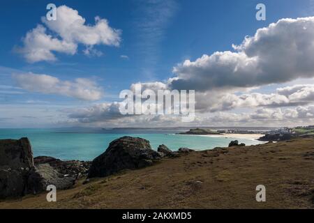 ST Ives Bay aus Clodgy Point, St Ives, Cornwall, England, Großbritannien Stockfoto