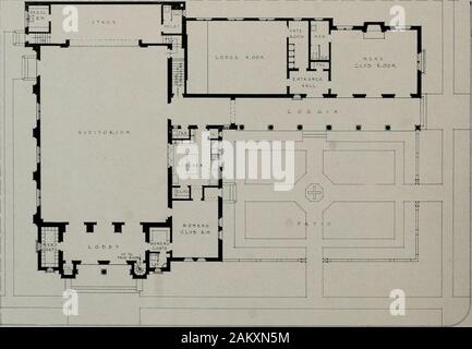 Architekt und Ingenieur. VETERANS Memorial Building, NILES. Kalifornien Henry H. Meyers, Architekten George R. Klinkhardt und Mildred S. Meyers. Architekten in Verbindung bringen. PLAN, Veterans Memorial Building. NILES Henry H, Meyers, Architekten George R. KUnkhardt und Mildred S. Meyers, Associate Architekten der Architekt und Ingenieur ^20^ AUGUST. 19 35 Stockfoto