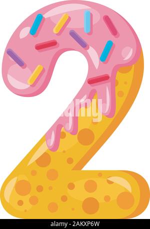 Donut cartoon zwei Vector Illustration Anzahl. Keks Font Style. Glasierte bold Symbol mit Zuckerglasur. Verlockend, flachen Design und Typografie. Cookies, waffle Math Stock Vektor