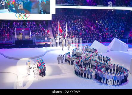 Lausanne, Schweiz - 09 Januar, 2020: Eröffnung Cerermony der YOG Winter Youth Olympic Games. Olympische Jugend-Winterspiele, Olympische Jugendspiele, IOC, | Verwendung weltweit Stockfoto