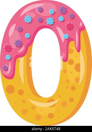 Donut cartoon Nullvektor Abbildung Nummer. Keks Font Style. Glasierte bold Symbol mit Zuckerglasur. Verlockend, flachen Design und Typografie. Cookies, waffle mat Stock Vektor