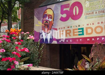 Gedenkplakat zum 50-jährigen Jubiläum des Martin Luther King March auf Washington, King Historic District, Atlanta, Georgia, USA Stockfoto