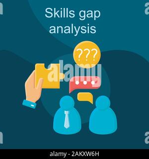Qualifikationslücke Analyse flachbild Konzept Vektor icon. Vorstellungsgespräch Idee cartoon Abbildungen in Farbe gesetzt. Test Aufgabe. Talent Acquisition. Personalsuche ein. E Stock Vektor