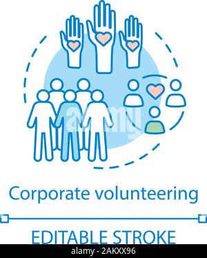 Corporate Volunteering Konzept Symbol. Arbeitgeber unterstützt wohltätige Zwecke. Gemeinnützige Stiftung. Employee Volunteering Programm Idee dünne Linie Abbildung. Vec Stock Vektor